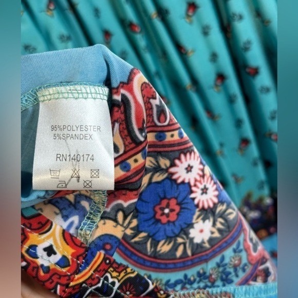 Reborn Paisley Print Midi Dress Teal Sleeveless Casual Boho Pocket M - Picture 7 of 11